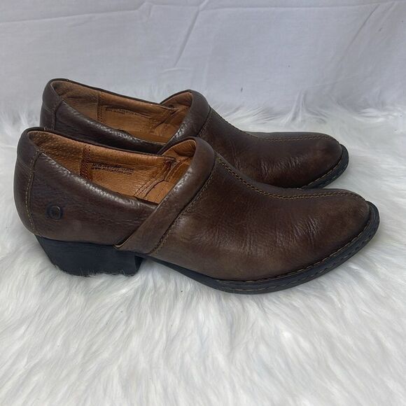 Born Brown Pebbled Leather Slip On Heels Sz 8.5 - Picture 4 of 6